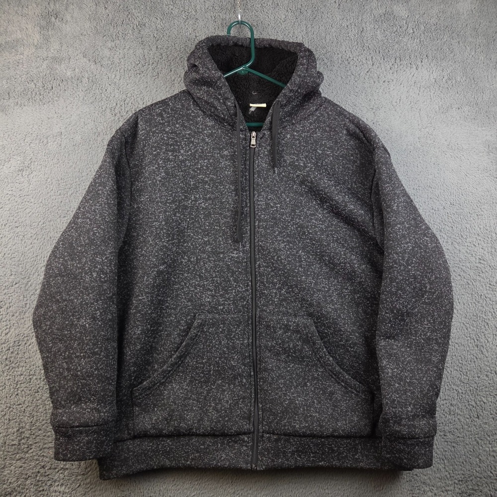 Open Trails Jacket Men's 2XL Black/Gray Full Zip Hooded Sherpa Lined Hoodie